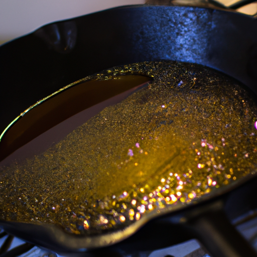 A cast iron pan being seasoned with vegetable oil